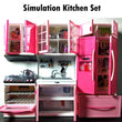 New Pretend Play 3 in 1 Simulation Kitchen Set Cooking Cabinet Tool Tableware Dolls Suits Toys Puzzle Educational Doll for Girls