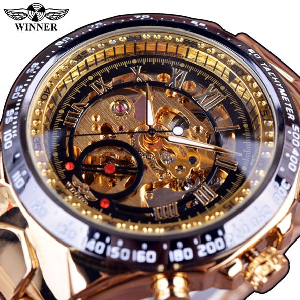 Winner Mechanical Sport Design Bezel Golden Watch Mens Watches Top Brand Luxury Montre Homme Clock Men Automatic Skeleton Watch