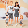 1/6 Barbi Dolls Family Doll Set of 4 People Mom Dad Kids 30cm Barbies Doll Full Set With Clothes for Education Birthday Gift