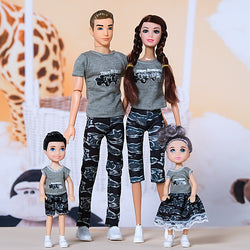 1/6 Barbi Dolls Family Doll Set of 4 People Mom Dad Kids 30cm Barbies Doll Full Set With Clothes for Education Birthday Gift