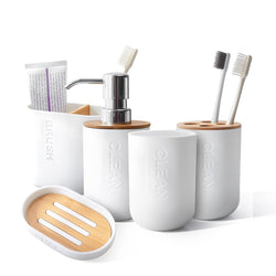 6Pcs Bamboo Bathrooms  Set Toilet Brush Toothbrush Holder Cup Soap holder Emulsion Dispenser Container Bathroom Accessories