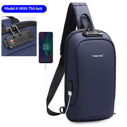 Lifetime Warranty Fashion Men High Quality Crossbody Bag Splashproof Chest Bag Anti-theft USB Charging Casual Chest Bag Male Bag