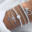 4pcs/Set Bohemian Stone beads chains bracelets Set For Women Metal Heart Round Tassel charm Bangle Fashion Jewelry