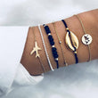 4pcs/Set Bohemian Stone beads chains bracelets Set For Women Metal Heart Round Tassel charm Bangle Fashion Jewelry