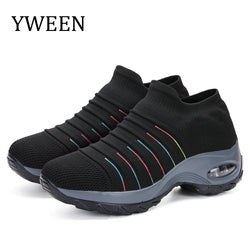 YWEEN Women Running Walking Shoes Hot Autumn New Mesh Breathable Ladies Sneakers Soft Platform Slip On Loafers Plus Size