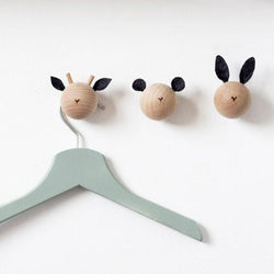 Children's Room Decoration Wooden Coat Hook Cartoon Animal Head Wall Hooks Kindergarten Baby Newborn Gift Deer/bear/rabbit