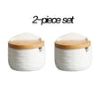 Set of 4 Ceramic Seasoning Rack Spice Pots Bowls With Spoon &amp; Porcelain Box and Bamboo Cover - Storage Container Condiment Jars