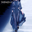 TWOTWINSTYLE Summer Print Dress For Women Stand Collar Long Sleeve High Waist Hollow Out Midi Dresses Female Fashion 2022 New