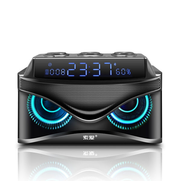 SOAIY Subwoofer Sound Bluetooth Speaker LED Display Cool Owl Design Wireless Loudspeaker three speakers computer speaker column