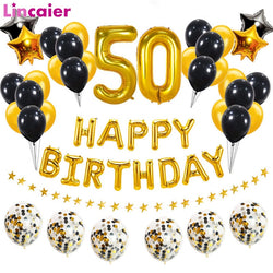 38pcs 32inch Happy 50 Birthday Foil Balloons Black Gold Latex Balloon Number 50th Years Old Party Decorations Man Woman Supplies