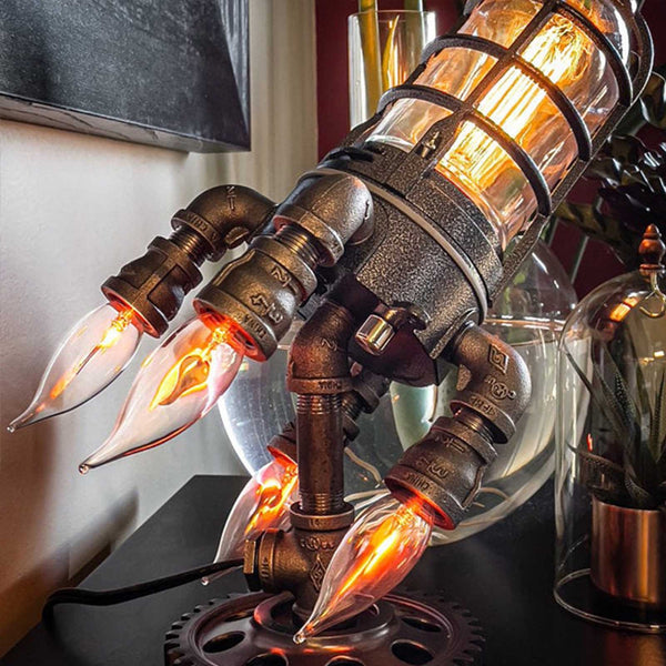 Vintage Rocket Ship Lamp Steampunk Industrial Desk Night Lights Decoractive Bedside Table Light for Bar Bedroom Decor Kids Gifts