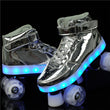 New Style Led Rechargeable 7 Colorful Luminous Double Row 4 Wheel Roller Skates Patines Outdoor Men Women Shoes