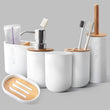 6Pcs Bamboo Bathrooms  Set Toilet Brush Toothbrush Holder Cup Soap holder Emulsion Dispenser Container Bathroom Accessories