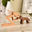 Family Puppy Wood Dog Craft Figurine Desktop Table Ornament Carving Model Home Office Decoration Pet Sculpture Christmas Gift