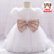 Infant Sequin Bow Baptism Dress for Girl Christening First 1st Birthday Dress Gown Party White Dresses for Baby Toddler Vestido