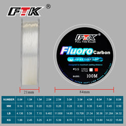 FTK 100M Fluorocarbon Fishing Line 4-34LB 0.14mm-0.5mm Carbon Fiber CoatingLine Fishing Sinking Line Lure Leader Line