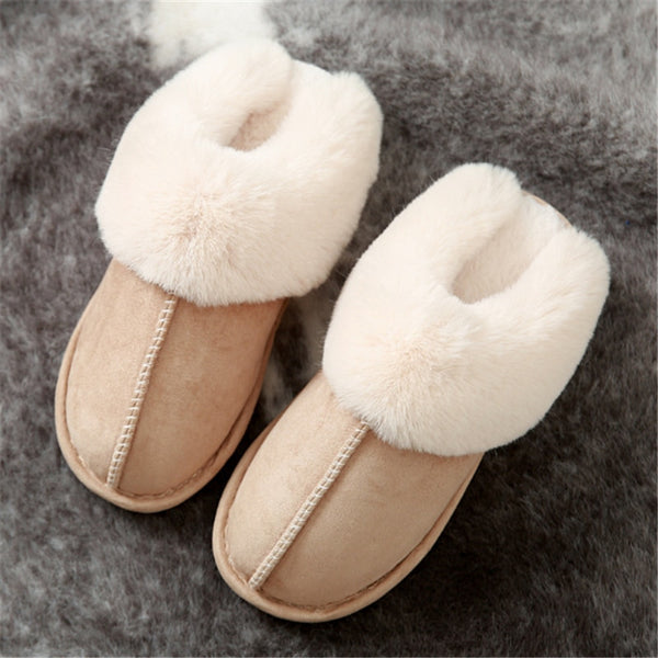 JIANBUDAN Plush warm Home flat slippers Lightweight soft comfortable winter slippers Women&#39;s cotton shoes Indoor plush slippers