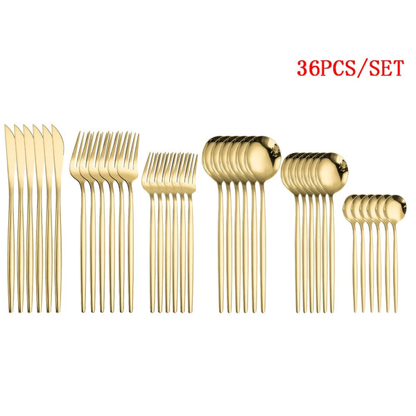 Tableware Gold Cutlery Set 36 Piece Fork Spoon Flatware Cutelry Set Stainless Steel Gold Dinner Dessert Fork Knife Tea Spoon Set