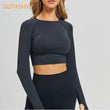 Long Sleeve Gym Yoga Sports Crop Top Women&#39;s Seamless T-shirt Fitness Woman Sport Tshirt Workout Tops For Women Sportswear