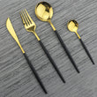 JANKNG Black Gold Cutlery Set Stainless Steel Dinnerware Set 16/24Pcs Kitchen Tableware Set Knife Fork Spoon Flatware Dinner Set