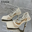 Eilyken New Spring Autumn Mesh Women Ankle Boots Sexy Pointed Toe Zipper Stripper Party Stiletto High Heels Ladies Shoes