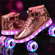 New Style Led Rechargeable 7 Colorful Luminous Double Row 4 Wheel Roller Skates Patines Outdoor Men Women Shoes