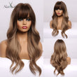 ALAN EATON Ombre Wavy Wigs Black Brown Blonde Middle Part Cosplay Synthetic Wigs with Bangs For Women Long Hair Wigs Fake Hair