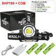 Newest XHP199 Rechargeable LED Most Powerful Headlamp USB XHP160 LED Headlight 18650 Head Lamp XHP90 Waterproof Head Flashlight