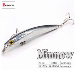 Wobbler Minnow Floating Hard Plastic Artificial Bait For Fishing Lure Tackle Bass 8cm 3d Eyes Topwater 2 Fish Hook Crankbait 1pc