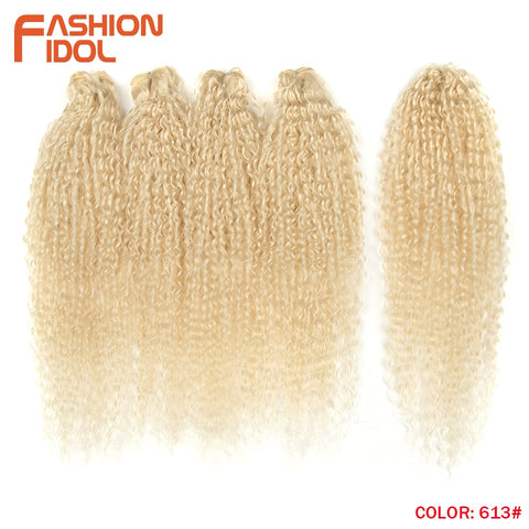 FASHION IDOL Afro Kinky Curly Hair Bundles 5pcs/pack 24 inch Ombre Blonde Nature Black Color Synthetic Hair Weave Bundles Fiber