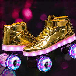 New Style Led Rechargeable 7 Colorful Luminous Double Row 4 Wheel Roller Skates Patines Outdoor Men Women Shoes