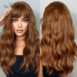 ALAN EATON Ombre Wavy Wigs Black Brown Blonde Middle Part Cosplay Synthetic Wigs with Bangs For Women Long Hair Wigs Fake Hair