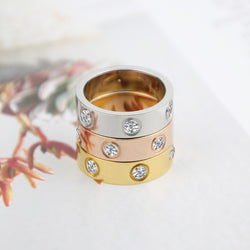 Luxury Shiny Rotating Circle Crystal Ring Stainless Steel Rose Gold Love Ring for Women Engagement gift Brands Christmas Ring