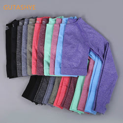 Long Sleeve Gym Yoga Sports Crop Top Women's Seamless T-shirt Fitness Woman Sport Tshirt Workout Tops For Women Sportswear