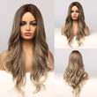 ALAN EATON Ombre Wavy Wigs Black Brown Blonde Middle Part Cosplay Synthetic Wigs with Bangs For Women Long Hair Wigs Fake Hair