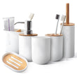 6Pcs Bamboo Bathrooms  Set Toilet Brush Toothbrush Holder Cup Soap holder Emulsion Dispenser Container Bathroom Accessories