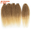 FASHION IDOL Afro Kinky Curly Hair Bundles 5pcs/pack 24 inch Ombre Blonde Nature Black Color Synthetic Hair Weave Bundles Fiber