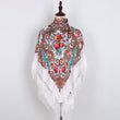 130*130cm Russian National Big Square Scarf For Women Cotton Ethnic Style Print Head Scarves Ladies Retro Fringed Blanket Shawl