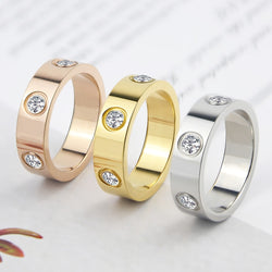 Luxury Shiny Rotating Circle Crystal Ring Stainless Steel Rose Gold Love Ring for Women Engagement gift Brands Christmas Ring