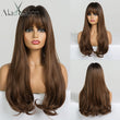 ALAN EATON Ombre Wavy Wigs Black Brown Blonde Middle Part Cosplay Synthetic Wigs with Bangs For Women Long Hair Wigs Fake Hair