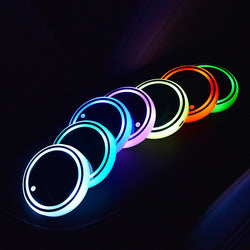 2 Pcs 7 Colors Car LED Cup Holder Light Mats Car Coasters Bottle Atmosphere Light Constellation Backlight LED Cup Holder Pads