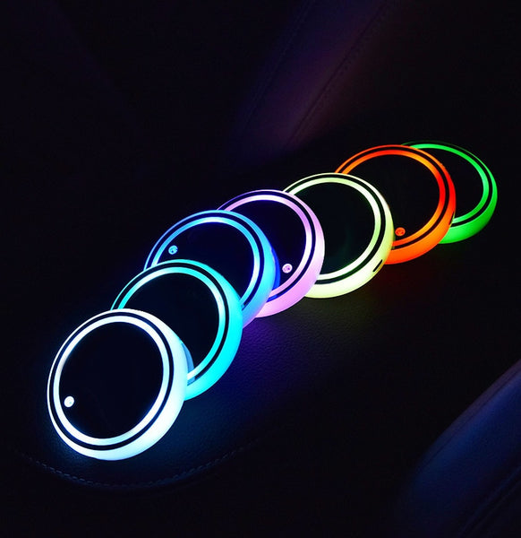 2 Pcs 7 Colors Car LED Cup Holder Light Mats Car Coasters Bottle Atmosphere Light Constellation Backlight LED Cup Holder Pads