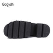 Gdgydh Spring Autumn Ankle Boots Women Platform Boots Rubber Sole Buckle Black Leather PU High Heels Shoes Woman Comfortable