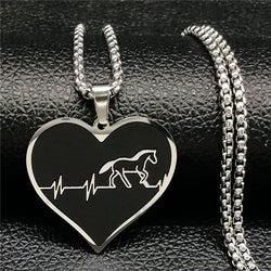 Fashion Horse Stainless Steel Choker Necklace for Men Silver Color Black Heart Necklace Jewelry colgante hombre N730S01