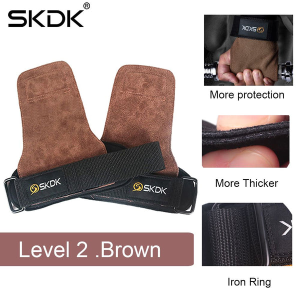 SKDK 1Pair Cowhide Gym Gloves Grips Anti-Skid Weight Lifting Grip Pads Deadlifts Workout Crossfit Fitness Gloves Palm Protection