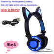 JINSERTA  Cat Ear headphones LED Ear headphone cat earphone Flashing Glowing Headset Gaming Earphones for Adult and Children