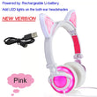 JINSERTA  Cat Ear headphones LED Ear headphone cat earphone Flashing Glowing Headset Gaming Earphones for Adult and Children