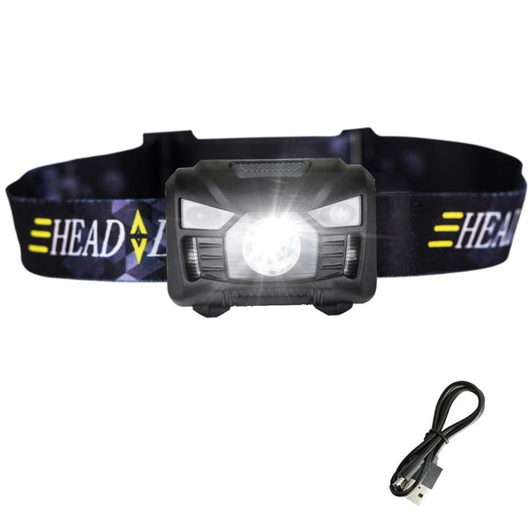 Body Motion Sensor Headlamp Induction USB Rechargeable Headlight 2 Switch Modes Head Flashlight Torch lamp For Camping+USB cable