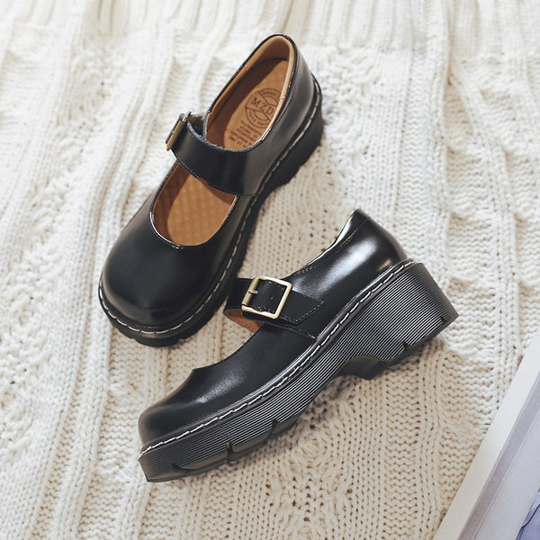 2019 New Arrival Japanese Style Vintage Buckle Mary Janes Shoes Women&#39;S Shallow Mouth Casual Student Leather Shoes Thick Bottom