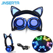 JINSERTA  Cat Ear headphones LED Ear headphone cat earphone Flashing Glowing Headset Gaming Earphones for Adult and Children